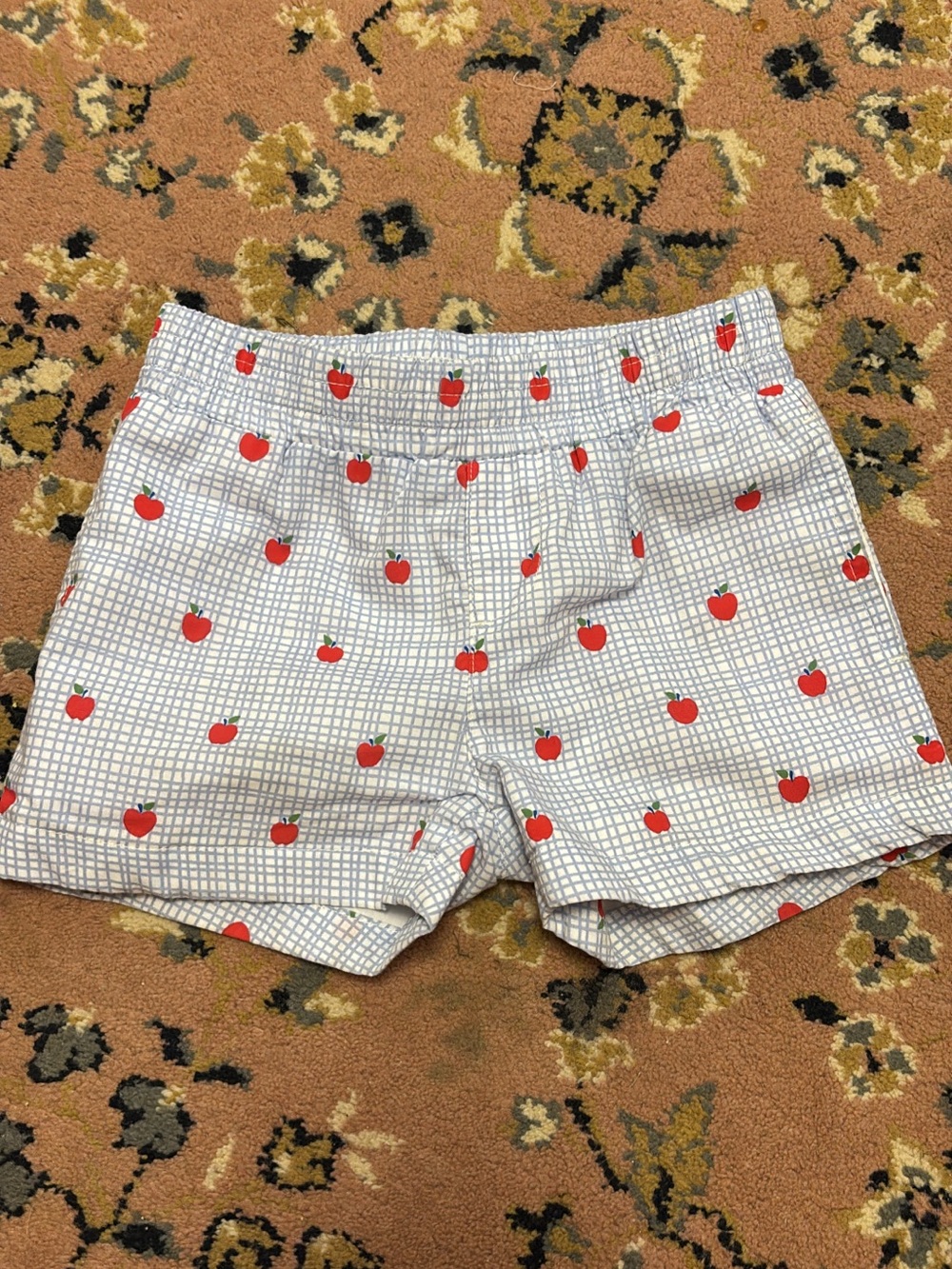 The Beaufort Bonnet Company White Grid Shorts with Red Apple Print